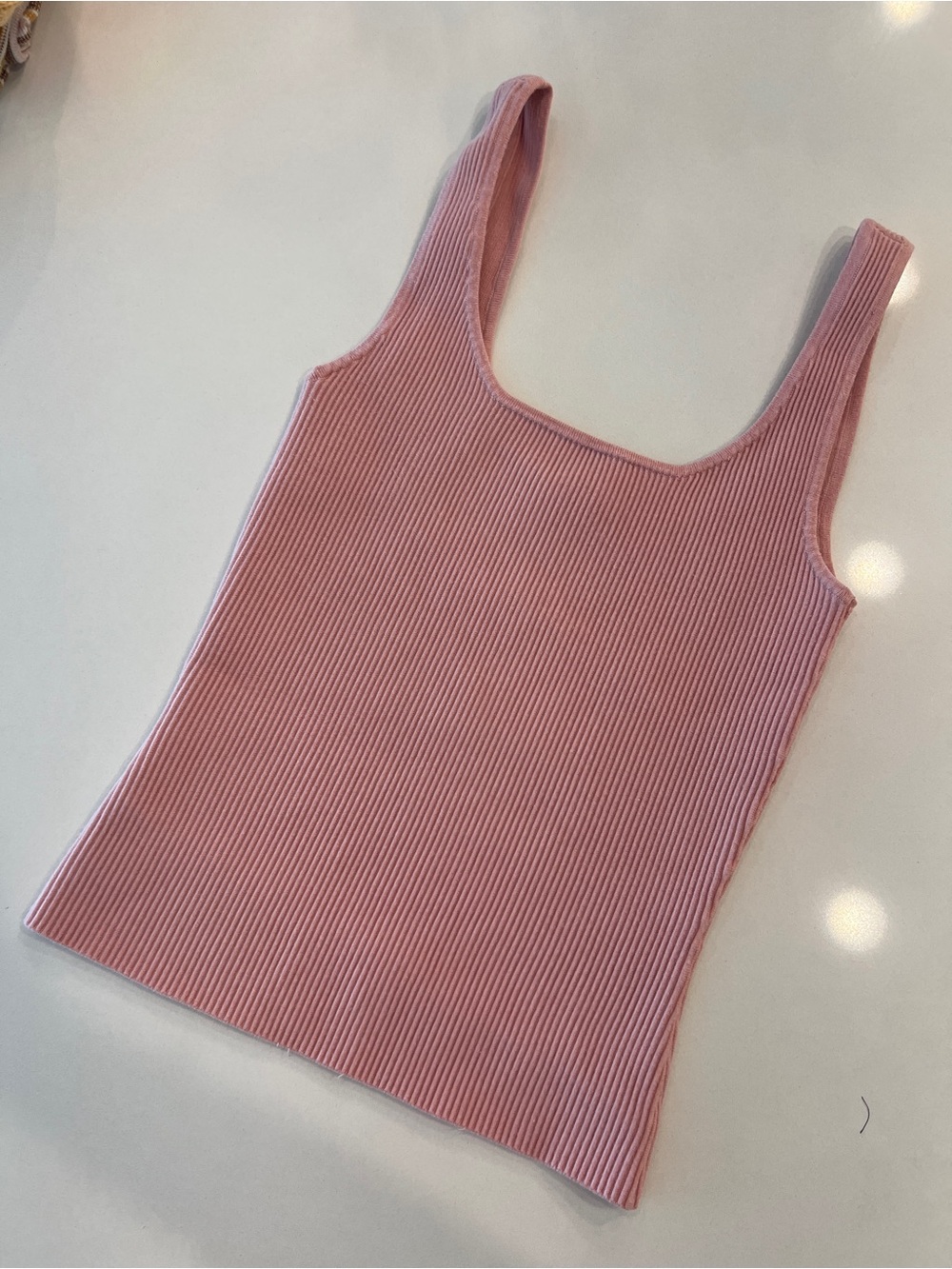 Square Neck Ribbed Tank Top - Dusty Pink